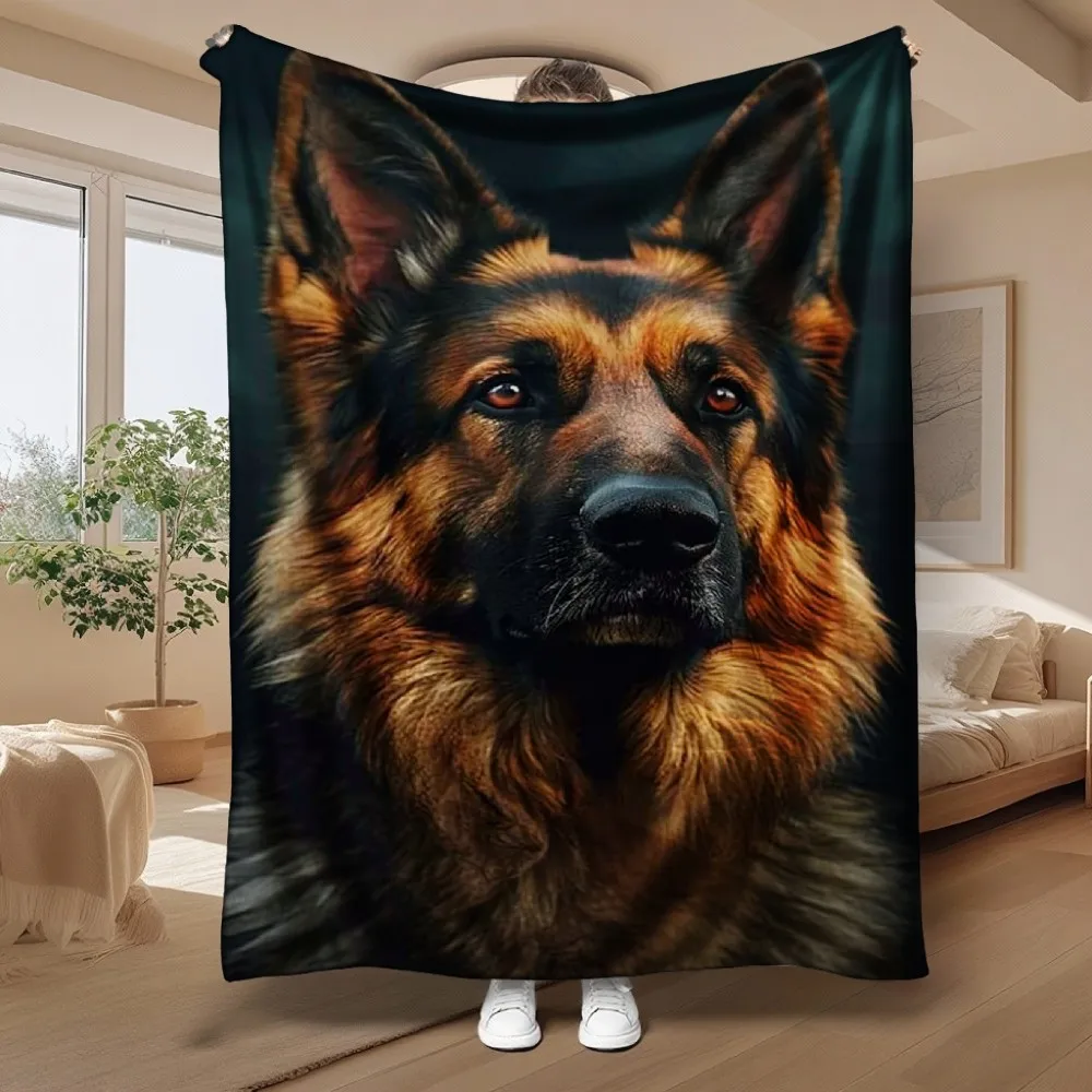 German Shepherd Portrait Dog Lover Gift, Soft Fleece Blanket Realistic Canine Art Design Cozy Home Decor