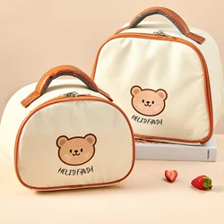 Lunch Bag Leather Bear Kids Large Capacity Bento Pouch For Children Thermal Insulated Cooler With Tableware Cup Tote Picnic Box