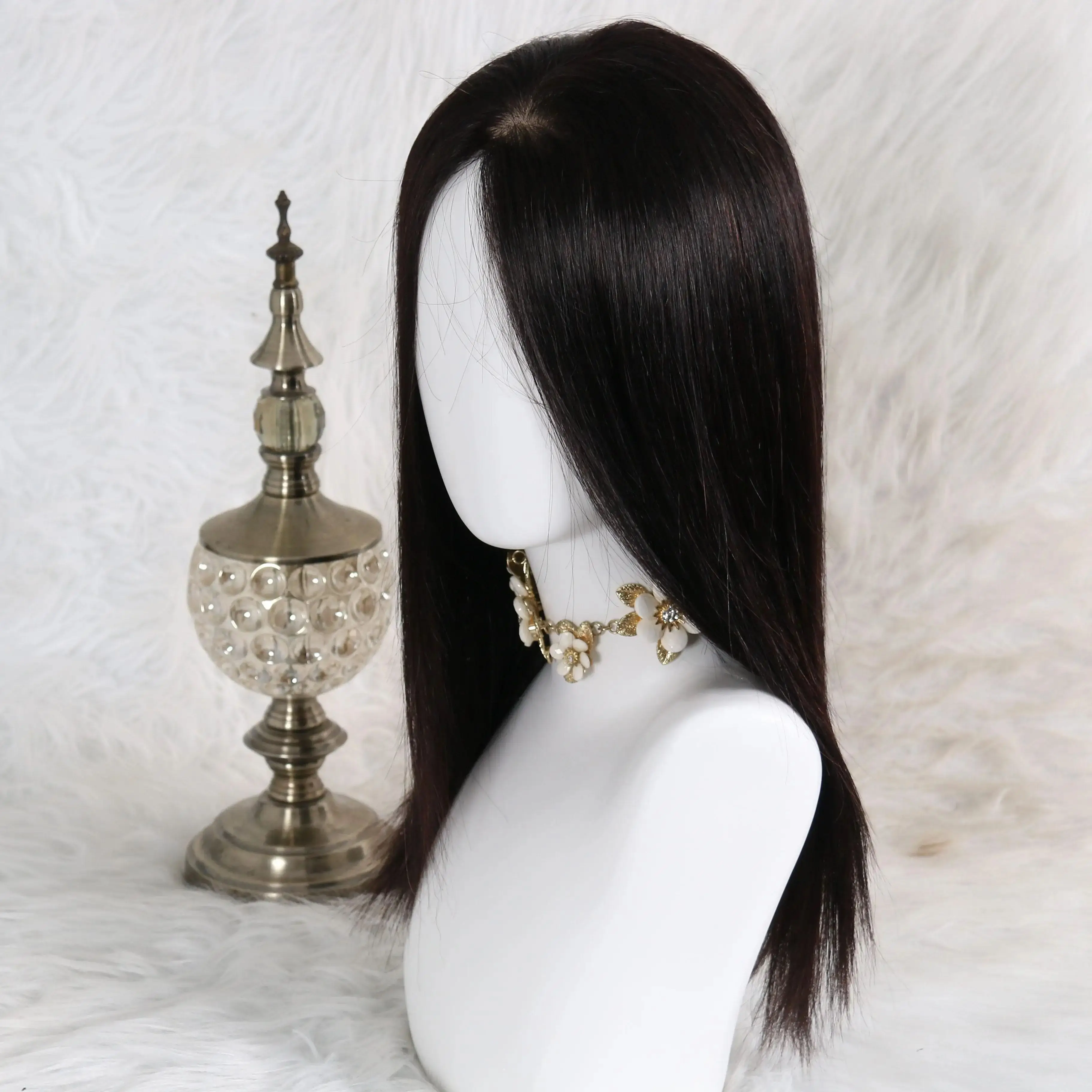 100% European Remy Hair Jewish Wig 150% Density 6x6 Silk Base PU Edge with Bangs Medical Grade Glueless Silky Straight Wig for