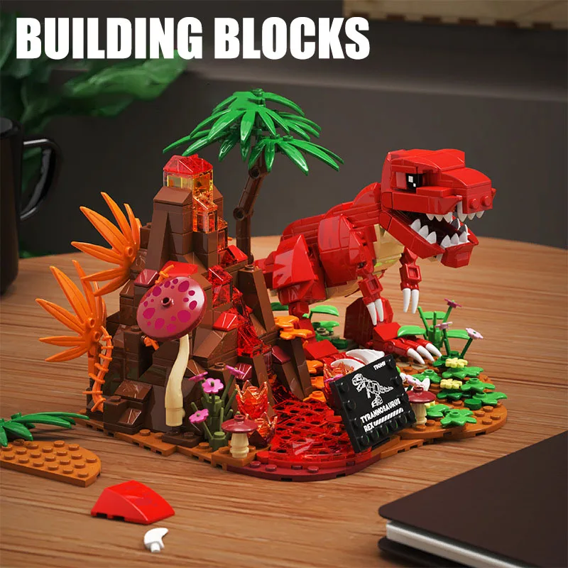 Jurassis Dinosaur World Tyrannosaurus Rex With Volcano Building Blocks Bricks Set Pterosaur Brachiosaurus Kit Toys For Kids