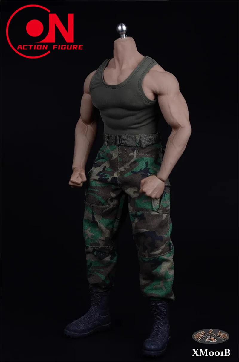 XM01 1/6 Muscle Male Vest Camo Pants Belt Shoes Sets Soldier Tactical Clothes Model Fit 12'' PH TBL M34 Action Figure Body Doll