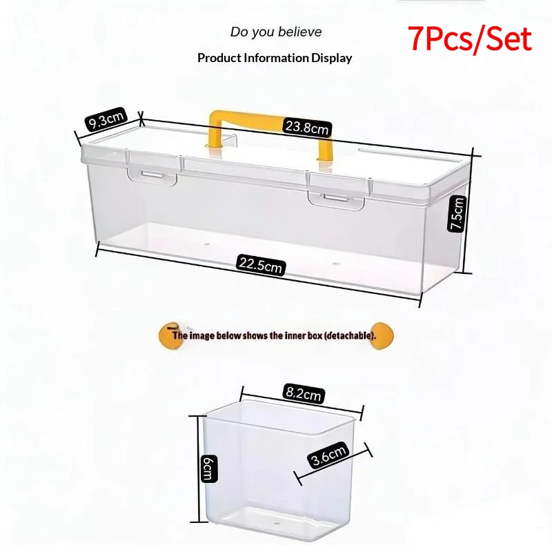 7Pcs/Set: 6 Small Boxes + 1 Large Box, Multi-Compartment Transparent Tool Storage Case, Household Organizer For Screws, Wrenches