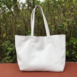 Handmade Shoulder Bag Women Genuine Leather Shoulder Bags For Woman's Leather Bags White Big Tote Bag Set Large Handbag Pure