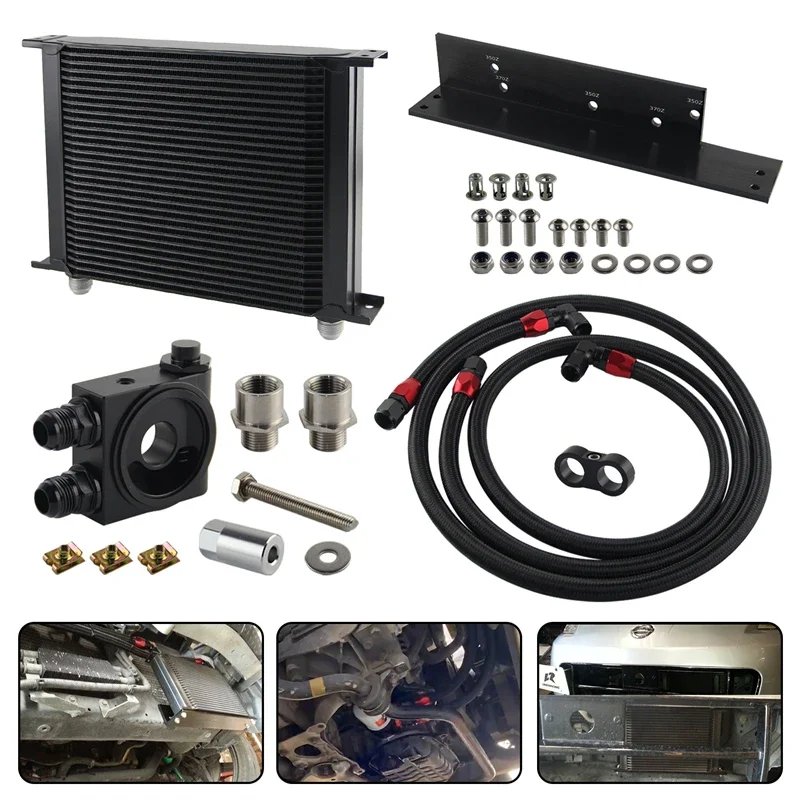 30 Row AN10 Bolt On Oil Cooler Kit Filter Thermostat Fits for Nissan Fairlady 350Z Z33 03-08 3.5L/370Z Z34 09-17 3.7L Upgrade