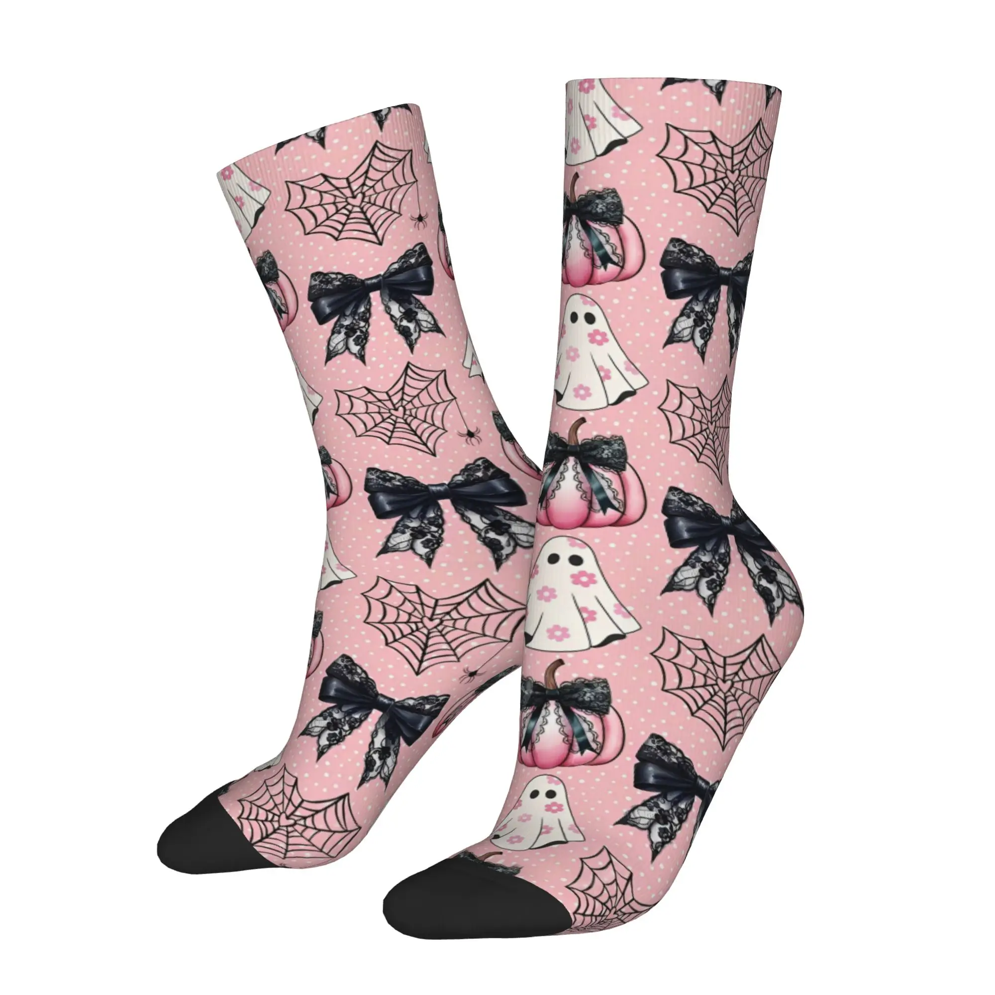 Winter Warm Funny Men's Women's Cute Ghosts Pumpkins Spiderwebs Bows Socks Halloween Sweat Absorbing Basketball Socks