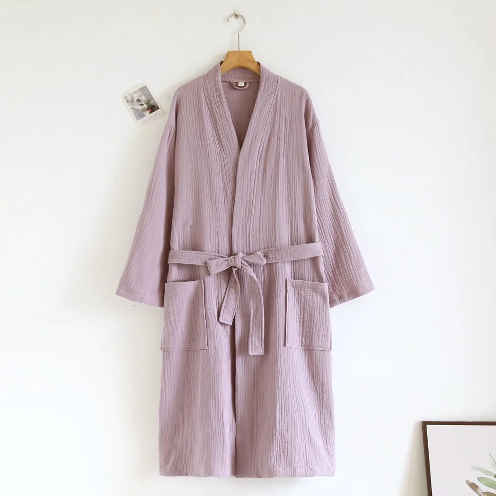 New Solid Color Kimono Robe Loungewear Clothes Bathrobe Women's Dressing Gowns Cotton Spring Autumn Long Sleeve Thin Sleepwear