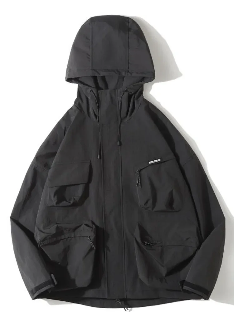 Japanese Harajuku Hooded Multi Pocket Windproof Cargo Jacket Men Women Casual Outdoor Spring Autumn Couple Fashion Coat