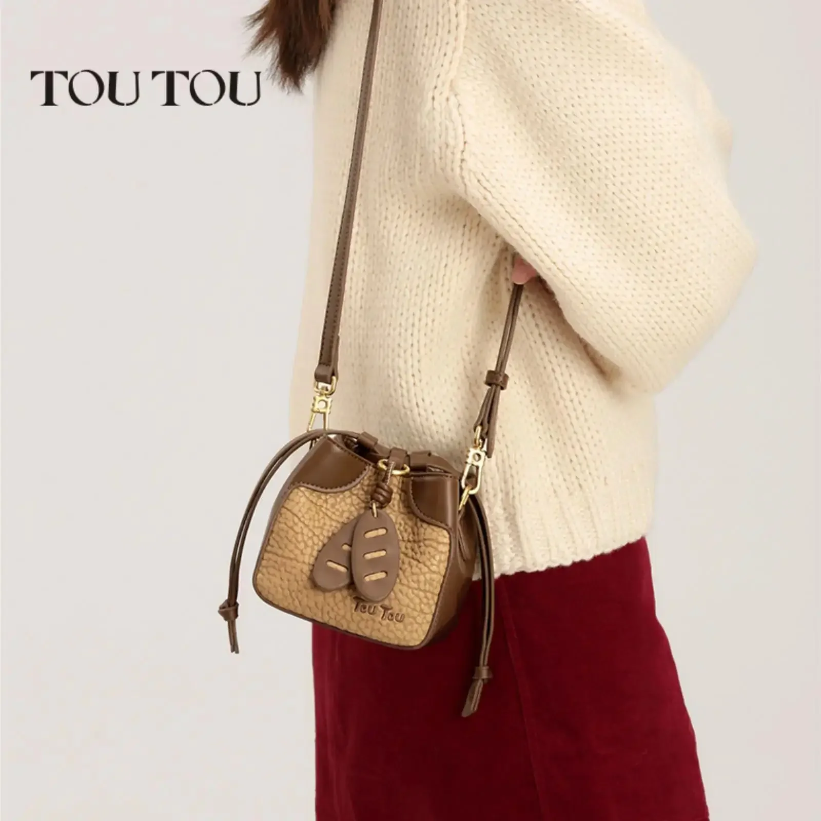 

TOUTOU Makeup Bag with Adjustable Long Shoulder Strap Original Designer Brand Women Handbag Brown Crossbody Shopper Bag Fashion