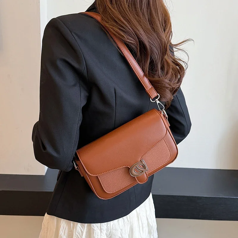 حقيبة يد نسائية كلاسيكية من الجلد الفاخر بتصميم كروس على الكتف، حقيبة يد أنيقة على الطراز اليومي الحديث