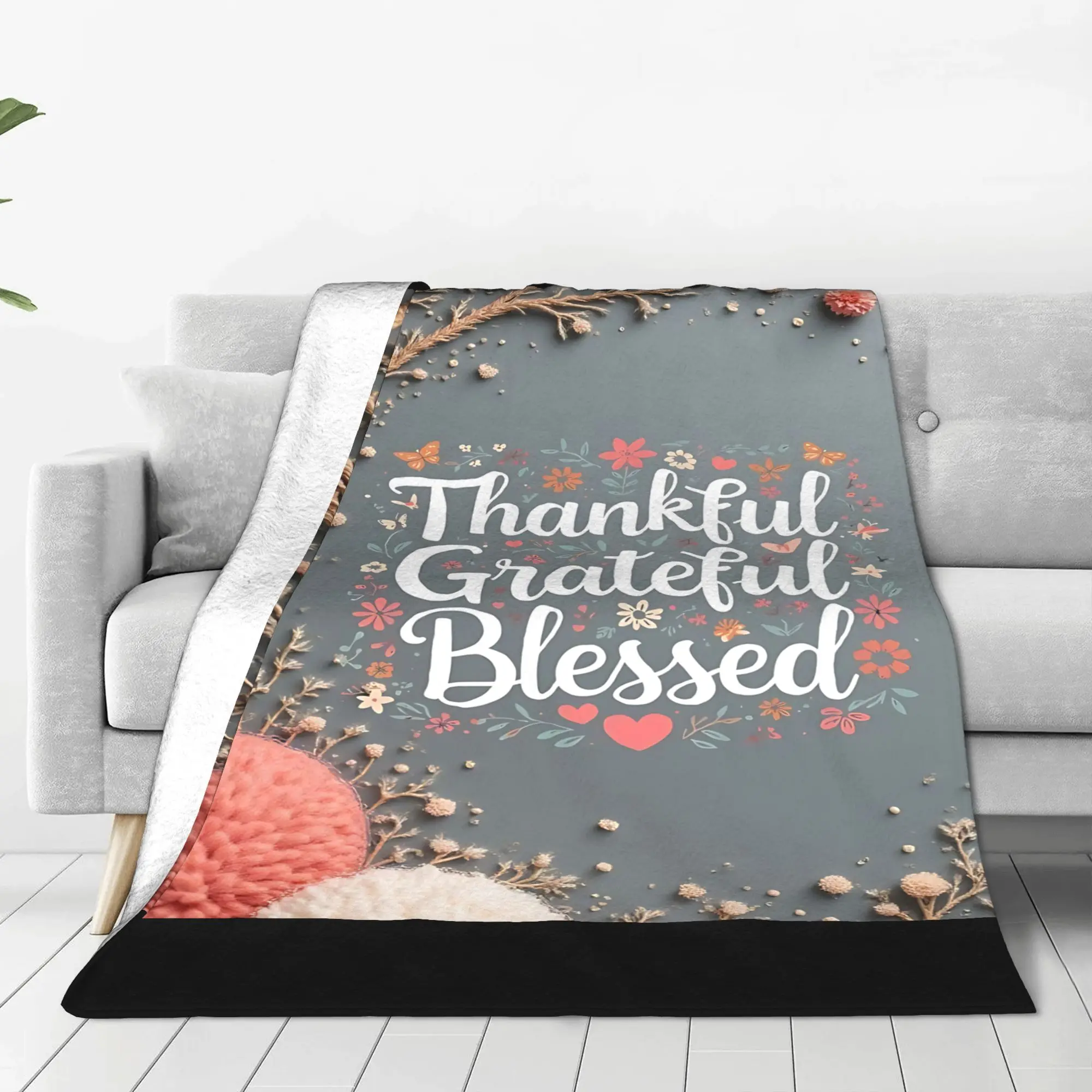 1PC Home Thankful Grateful Blessed Blanket Throw Blanket  Novelty Warm Blanket All Season Gift for Happy Halloween Give Thanks