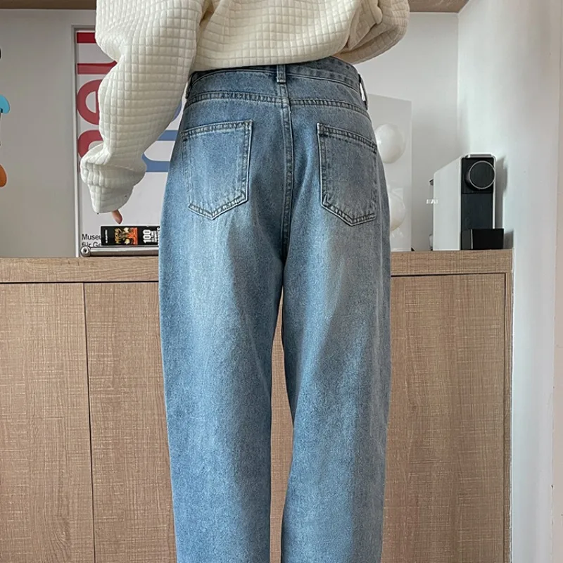 S-5XL Jeans Women Korean Style High Waist Retro Straight Slender Wide Leg Denim Baggy Casual Cool Girls College Harajuku Spring