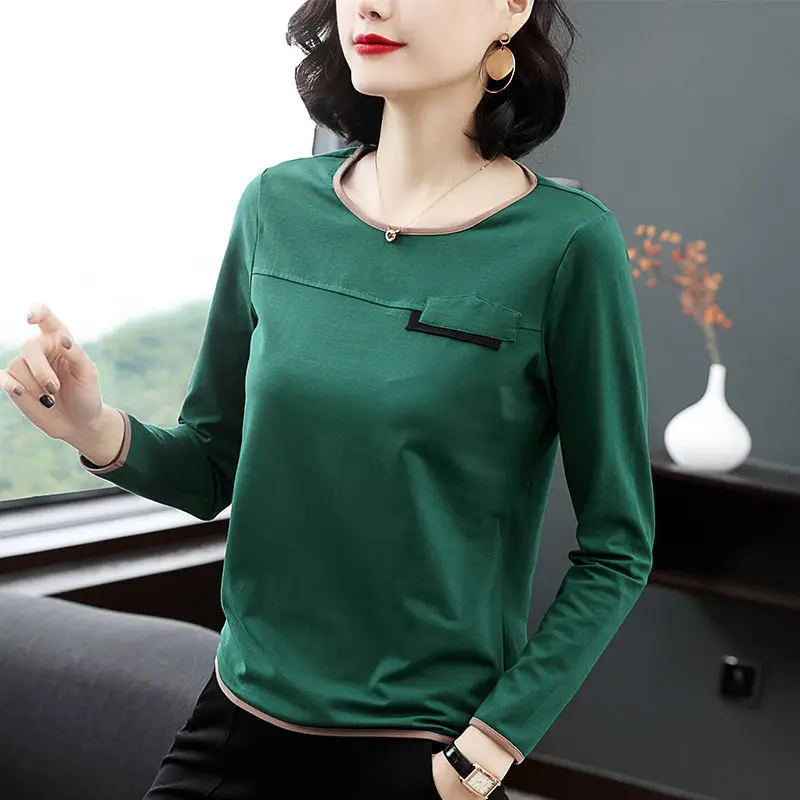 New Spring and Autumn Women\'s Solid Colors O-Neck Long Sleeve Loose Pullovers Classic Trendy Casual Comfortable All-match Tops