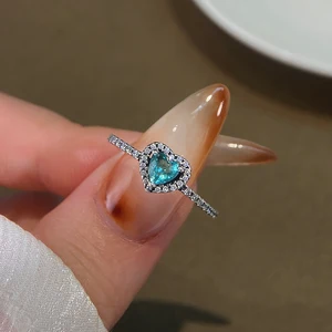 Real 925 Sterling Silver Brilhante Amor Anel Coração para Mulheres, Zircão Lindo, Alta Qualidade, Jóias de Luxo Fino, Noivado e Casamento 10 principais vendas argola de brilho - №1