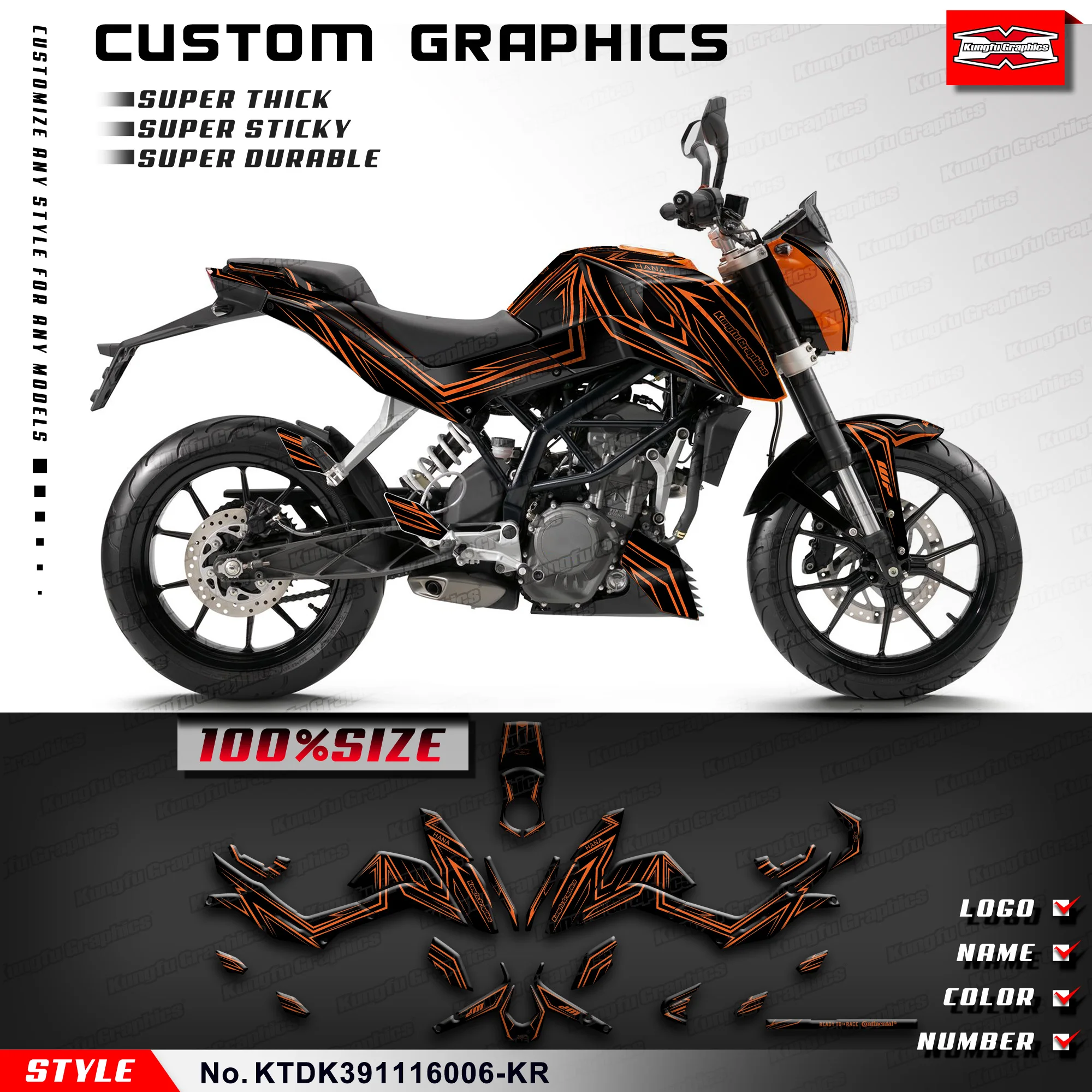 KUNGFU GRAPHICS Sticker Kit Personalised Decal for Duke 125 200 250 390 2011 2012 2013 2014 2015 2016, KTDK391116006-KR