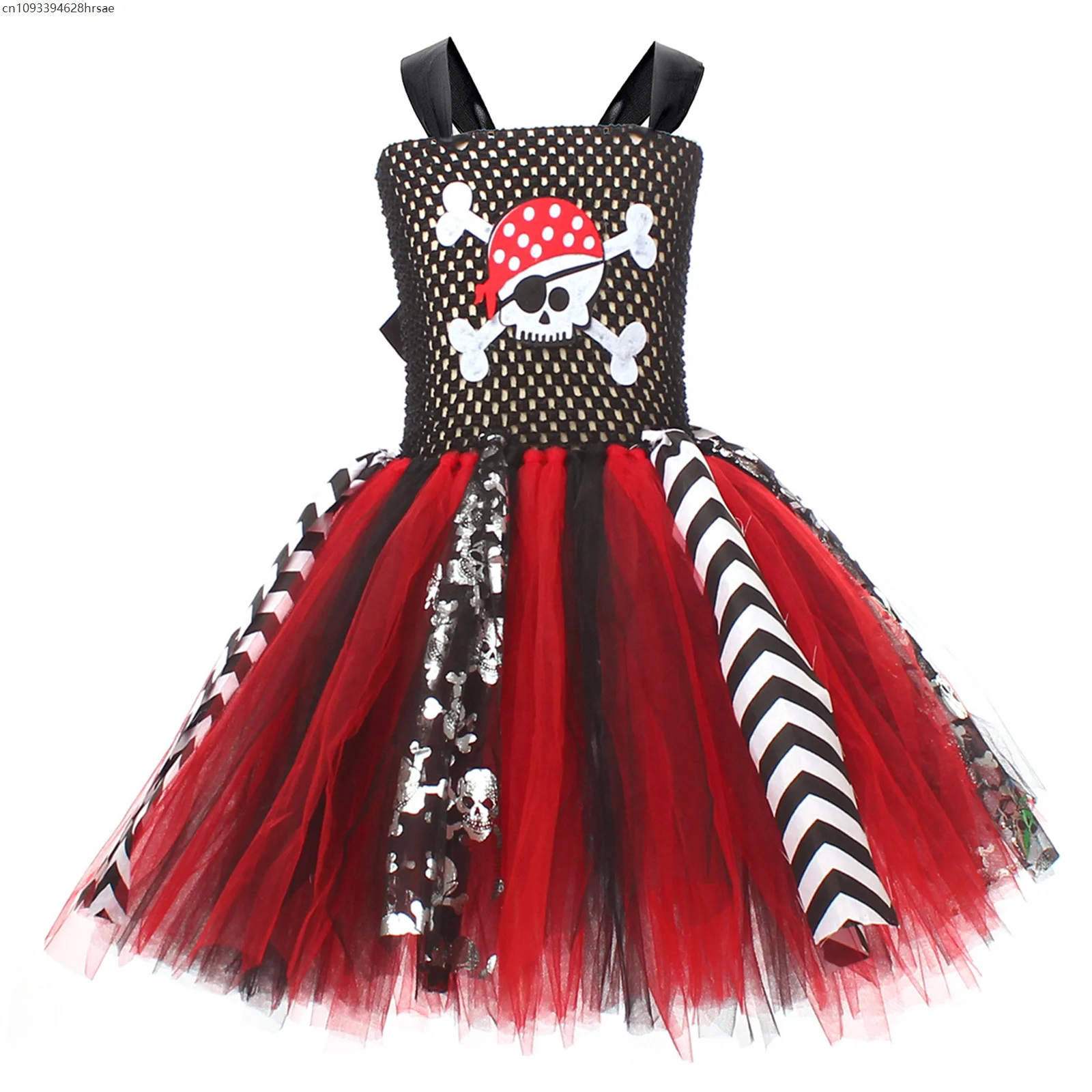 소녀를위한 반짝 이는 해적 캡틴 의상 모자와 반짝임 멋진 투투 드레스 어린이 할로윈 카니발 파티 변장 복장