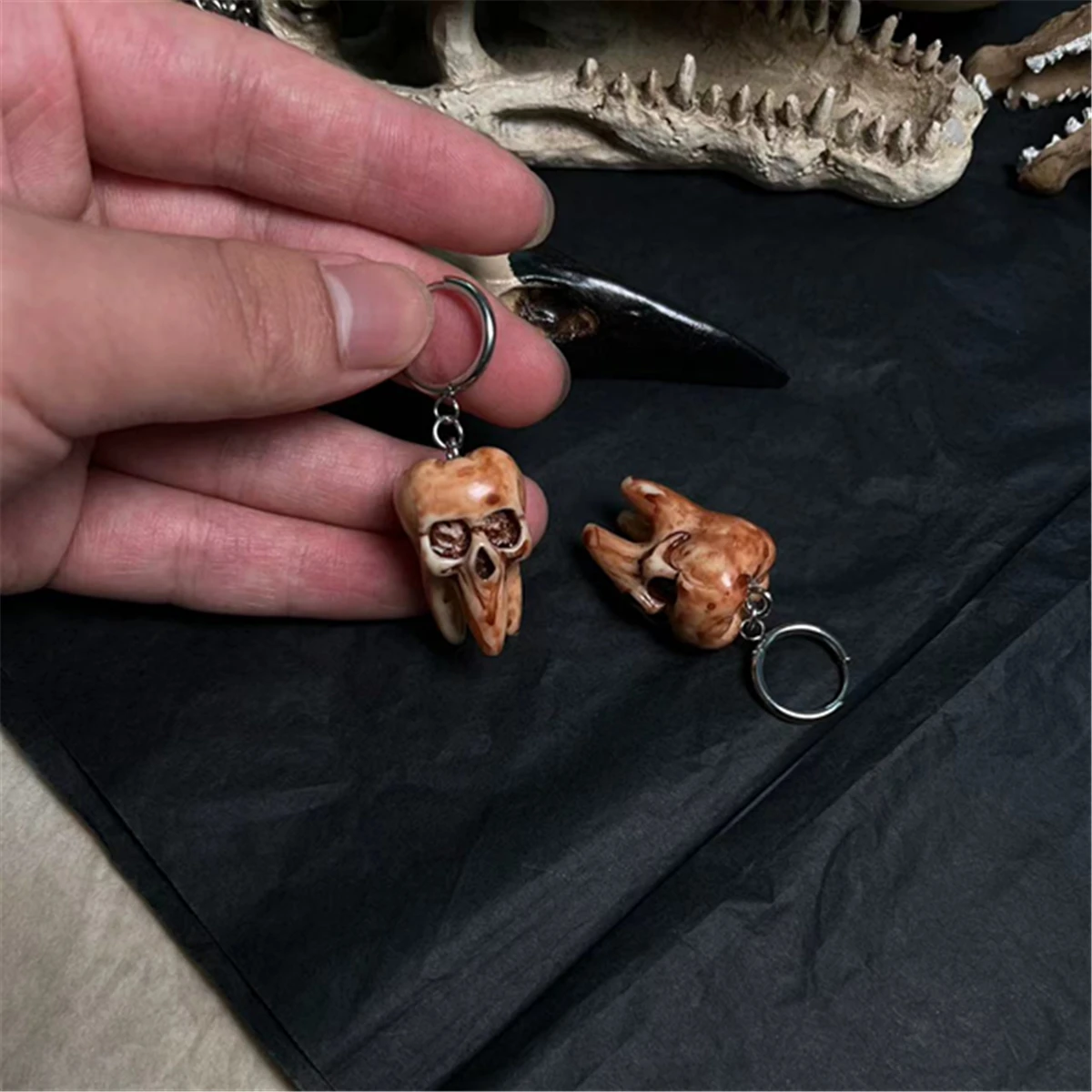 Goth Skull Earrings Halloween Handmade Skull Tooth Hoop Earrings Resin Gothic Punk Style Dark Horror Jewelry  Dangle Women Gift