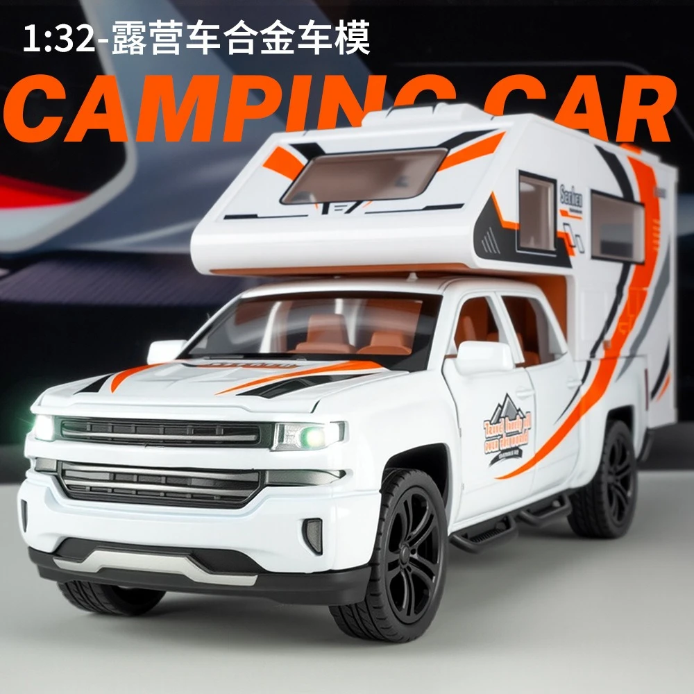 1:32 Camping coche viaje RV aleación Diecast Metal modelo sonido luz tirar hacia atrás juguete decoración del hogar regalos para niños