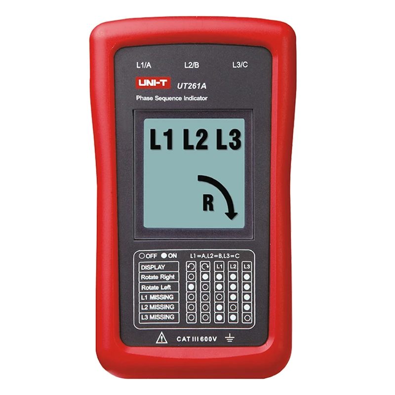 UNI-T UT261A UT261B 3 المرحلة تسلسل متر المرحلة المفقودة موتور دوران مؤشر التيار المتناوب الجهد تردد المرحلة تسلسل الكاشف