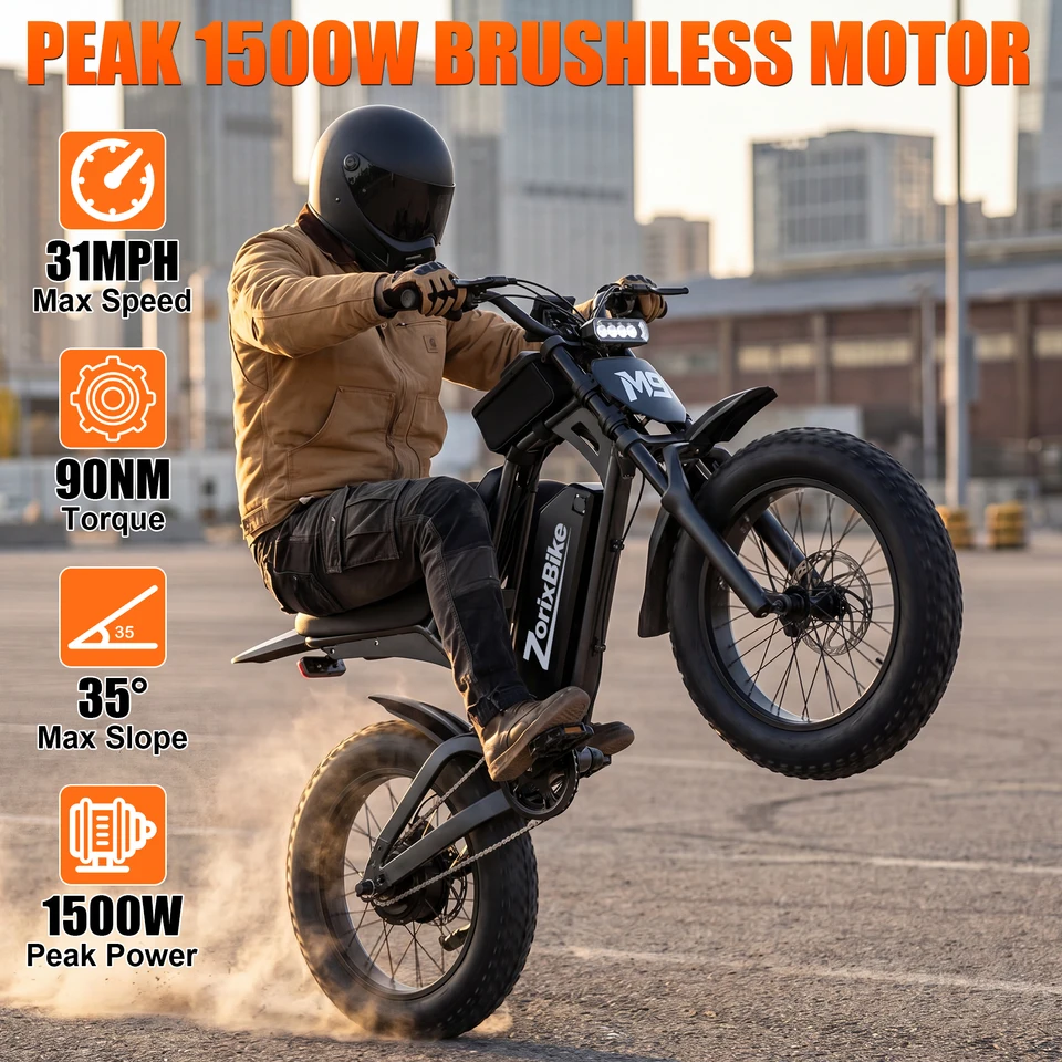 ZorixBike M9 Serie Electric Bike, NFC Unlock, 1500/3000W Peak Brushless Motor, 48V 13/20Ah, Max 31-35MPH, 30-70 Miles Range, 20' X 4.0' Fat Tire Ebike, UL 2849 image 5