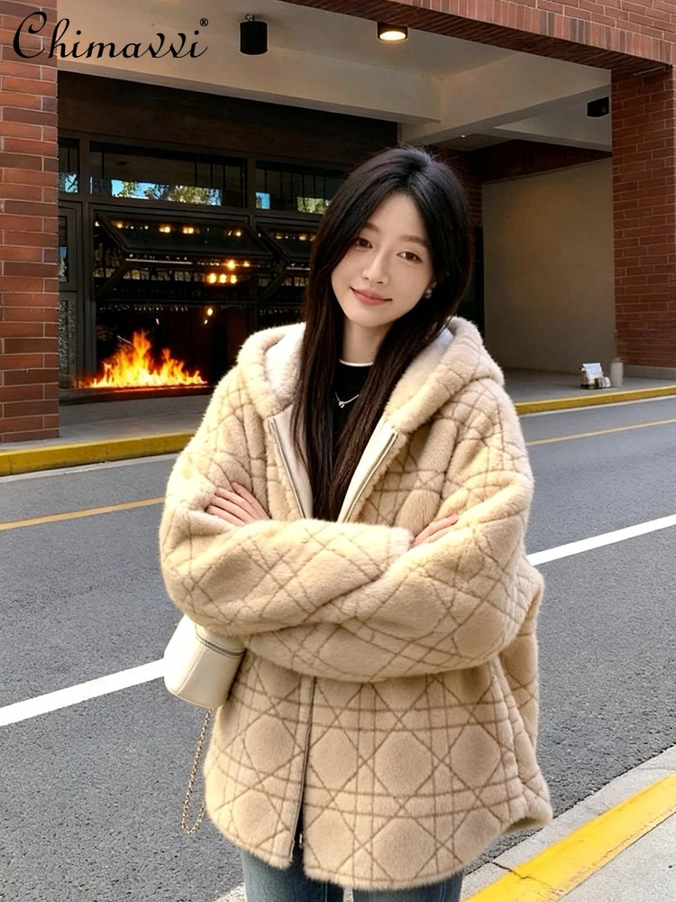 شتاء جديد الراقية موضة تقليد فرو المنك غير النظامية منقوشة سميكة معطف فضفاض كم طويل عادية مقنع سترات من الفرو #2