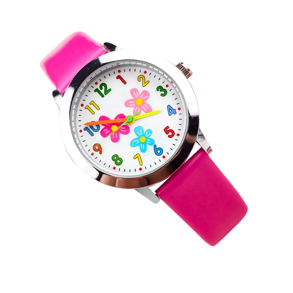 Relógio criativo com padrão de flor, material durável, pulseira confortável, presente de aniversário para estudantes, rosa