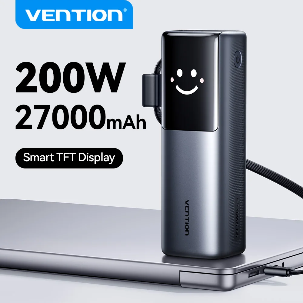 Vention 27000 мАч 200 Вт Power Bank PD3.1 Быстрая зарядка для ноутбука MacBook iPhone Xiaomi Samsung Портативный внешний аккумулятор Powerbank