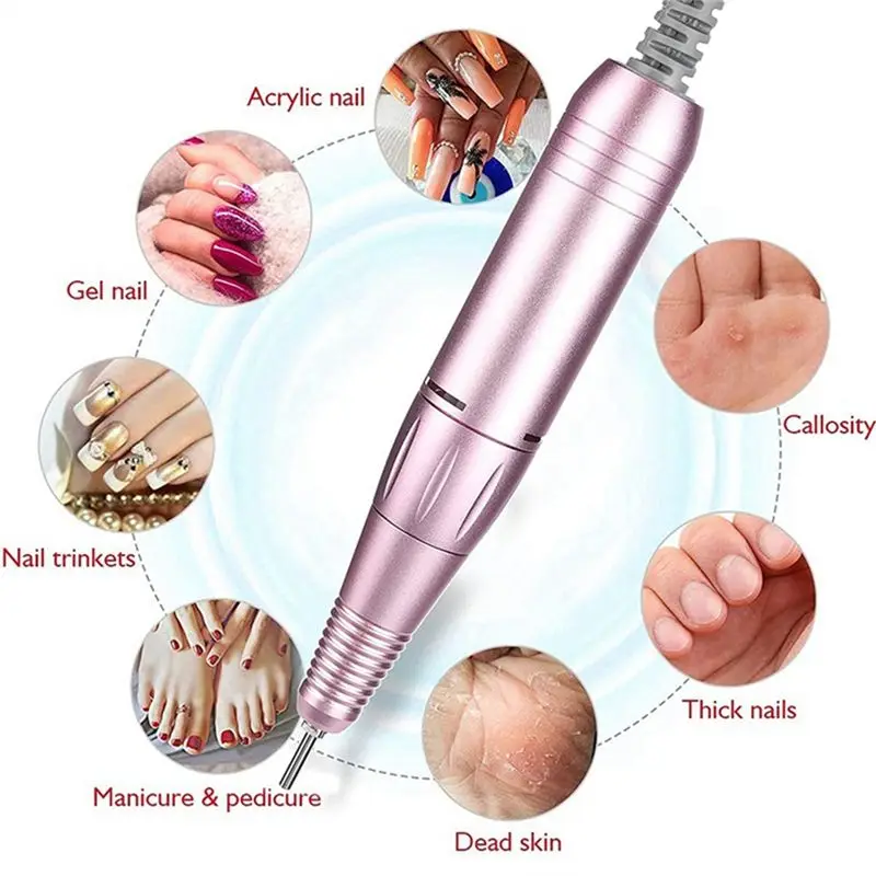 DT38 Electric Nail Drill Handle 35000RPM Nail Arts Drill Hand File Polish Grind Machine Manicure Drill Accessory Pink