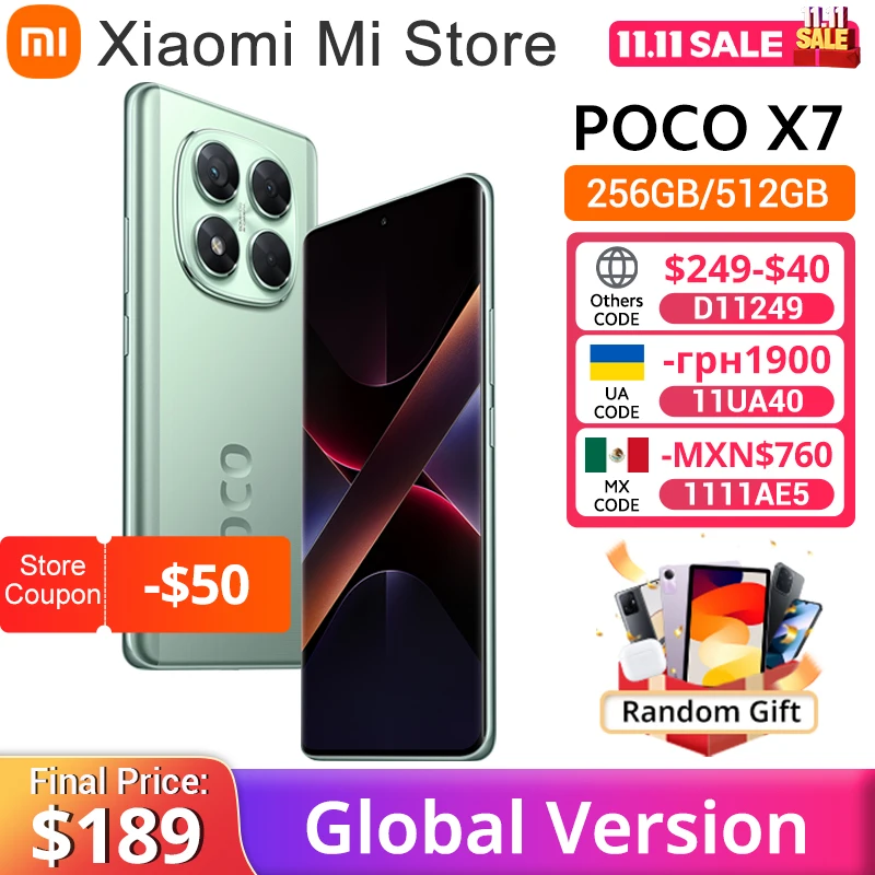Global Version POCO X7 Smartphone 5110mAh 45W 50MP Camera Dimensity 7300-Ultra 6.67"120Hz AMOLED Display IP68 Xiaomi HyperOS NFC