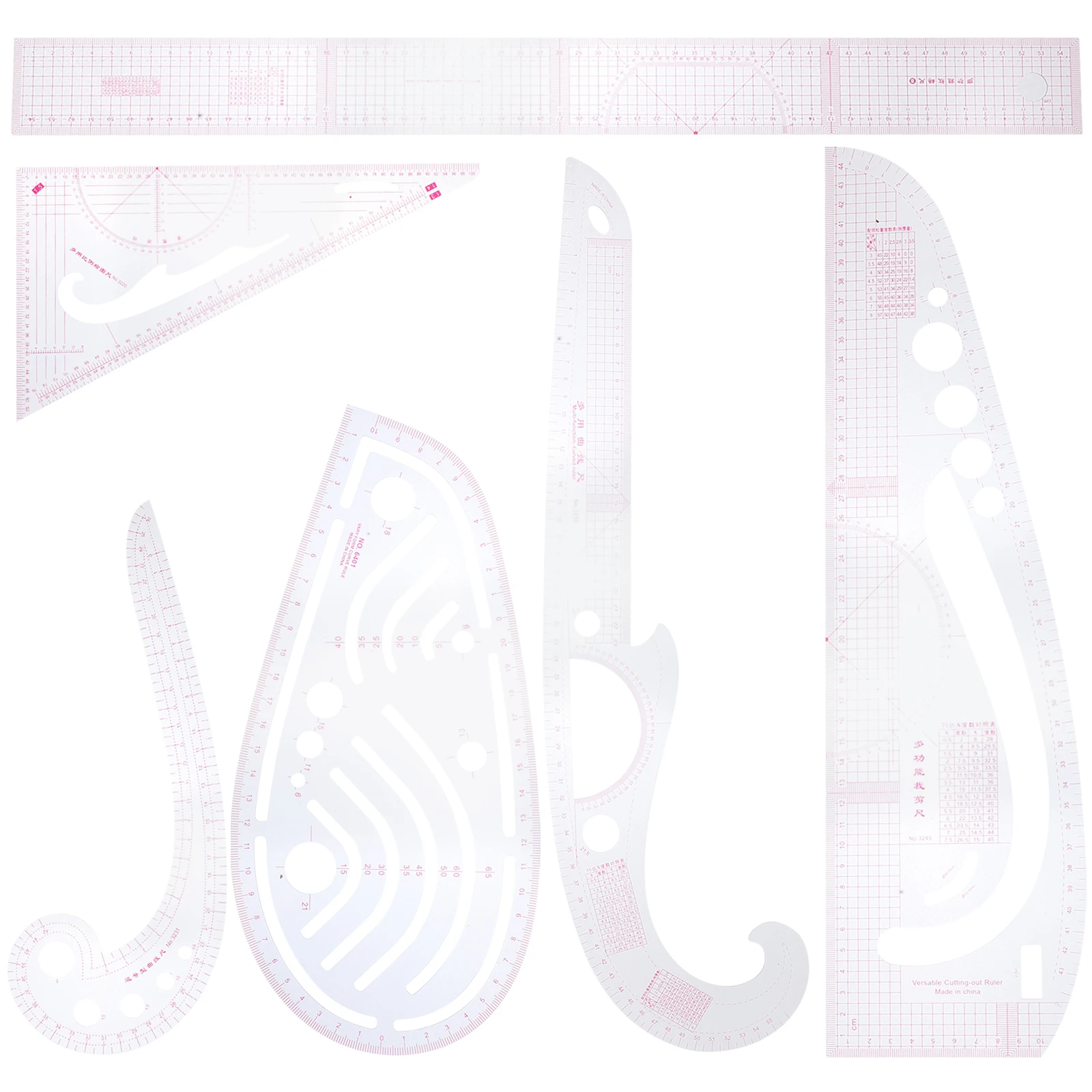 

6Pcs Plastic Sewing Rulers Multi-Function French Curve Tailor Ruler Cutting Measuring Tool for Quilting DIY French Curve