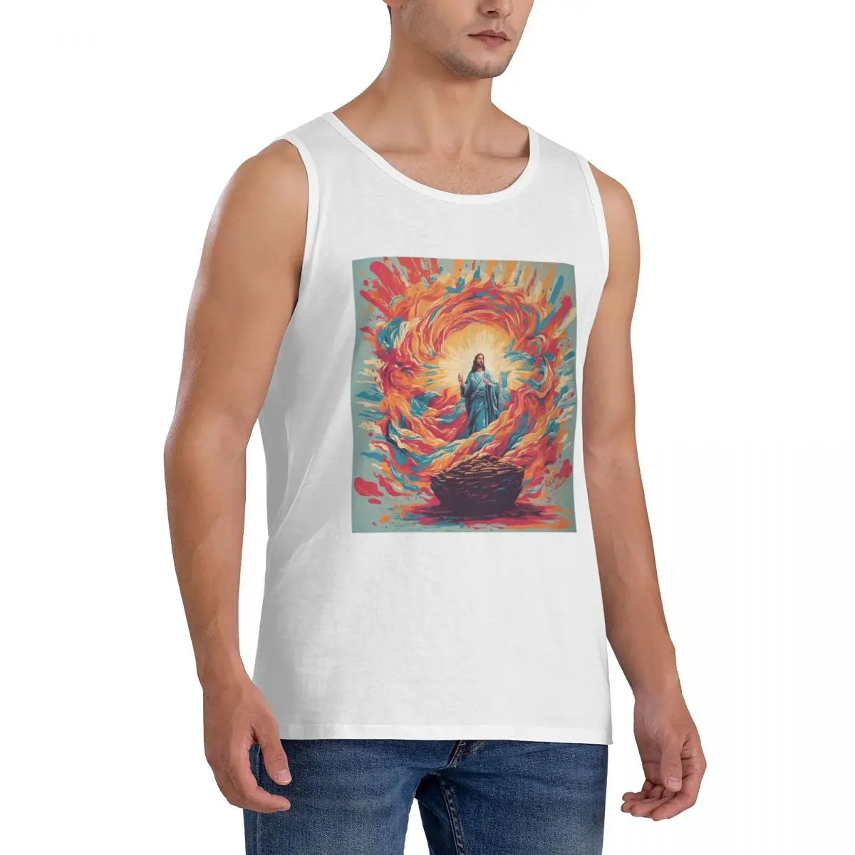 100% Cotton Resurrected Jesus Jesus Biblical References Sleeveless T-Shirt Men Workout Sports Clothing Tops Men's Crew Neck Vest