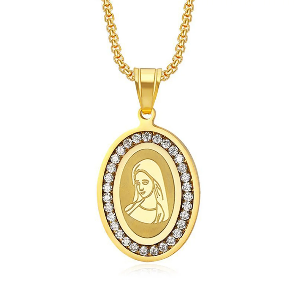 Religiöse christliche Jungfrau Mary Anhänger weibliche Goldfarbe Edelstahl Madonna Halskette für Frauen Schmuck Geburtstags geschenk