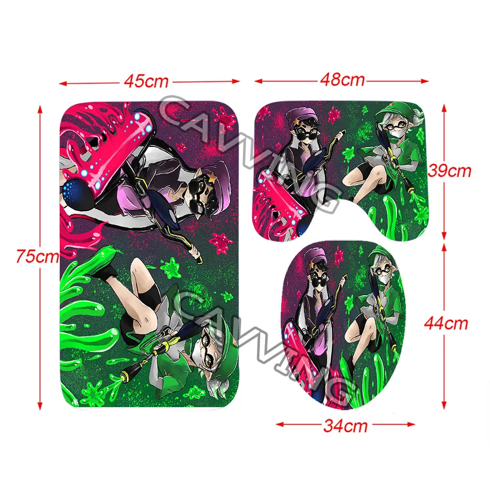 Splatoon 3D Shower Curtain Waterproof Bathroom Curtain Anti-slip Bath Mat Set Toilet Rug Carpet  Home Decor   H02