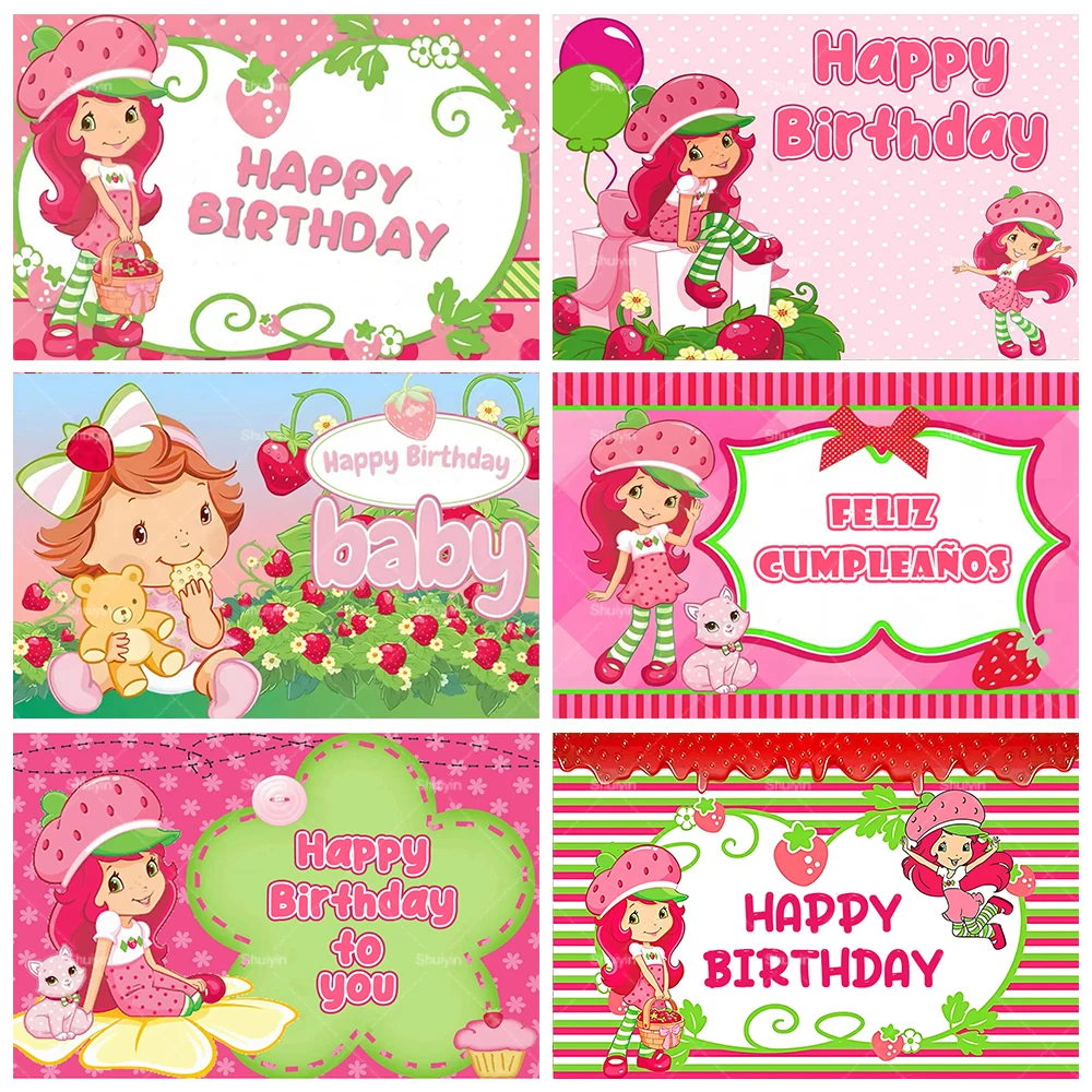 

Cute Pink Strawberry Girl Theme Background Children Birthday Party Decoration Supplies Banner Girl Baby Shower Gifts Photo Props