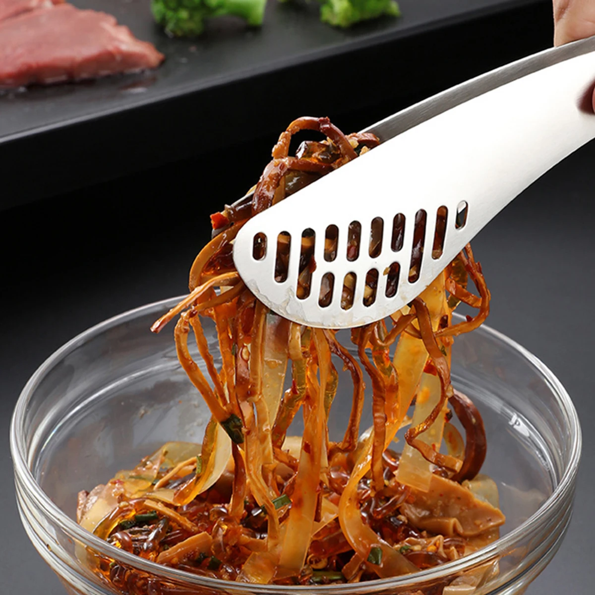 

Stainless Steel Tong Non Slip Heat Resistant Kitchen Tool for Steak Pizza Stainless Steel Food Tong Bread Party Buffet Silver