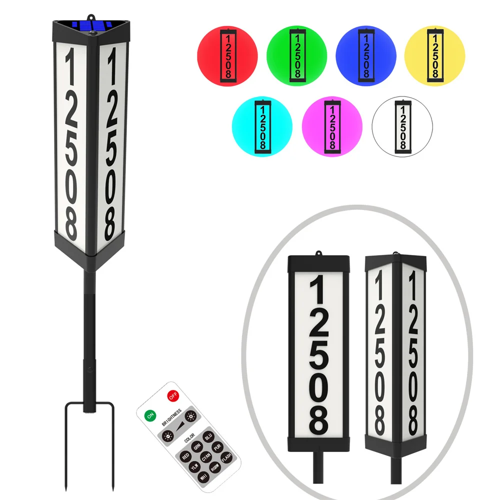 

IP65 Waterproof 3 Side Solar Address Plaque Light RGB Color Outside House Numbers With Stakes for Garden,Street,Yard