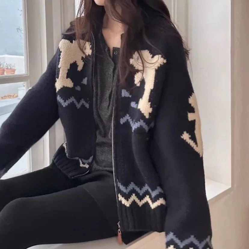 Chic automne hiver fermeture éclair longue Sve tricots femmes Faionable Vintage Design décontracté Sle coupe régulière exclusive en ligne