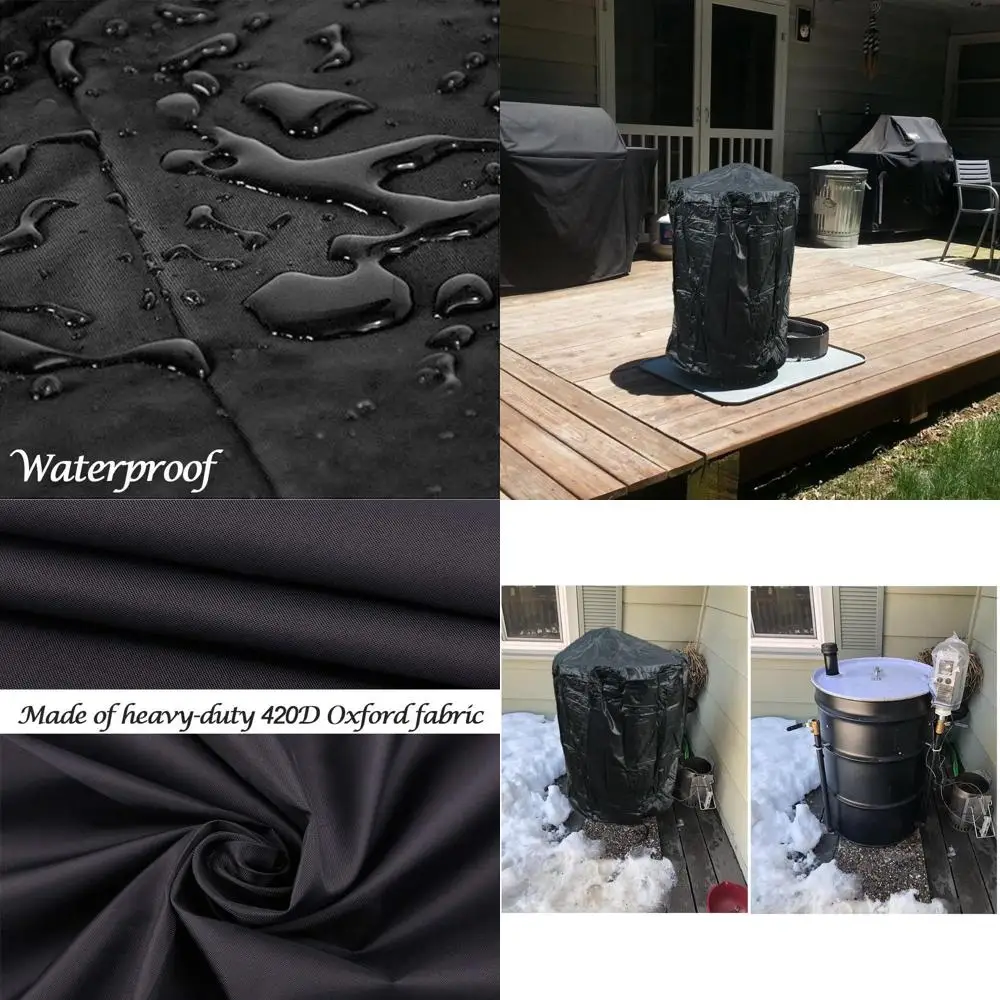 

Waterproof Heavy-Duty 55 Gallon Drum BBQ Smoker Cover for Barrel Grills and House Cookers
