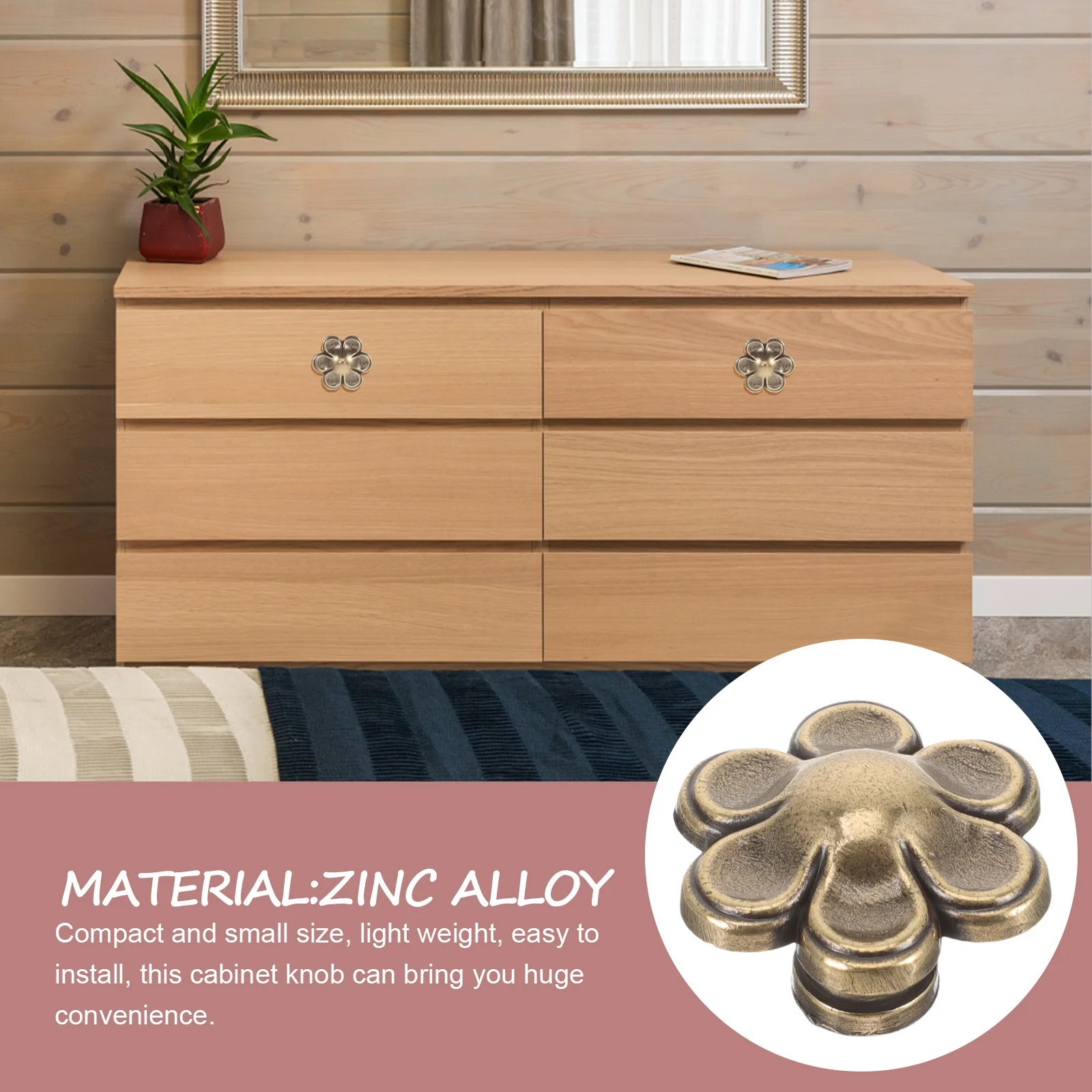 

Stylish Flower Shape Vintage Cabinet Knob Single Hole Drawer Handle Dresser Pull Decorative Hardware Smooth Opening Close