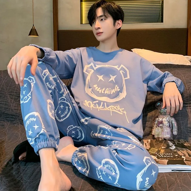 2024 Latest Pajamas Men\'s Spring Pure Cotton Sleepwear Long Sleeve Large Size Cartoon Casual Loungewear Autumn Winter Homewear