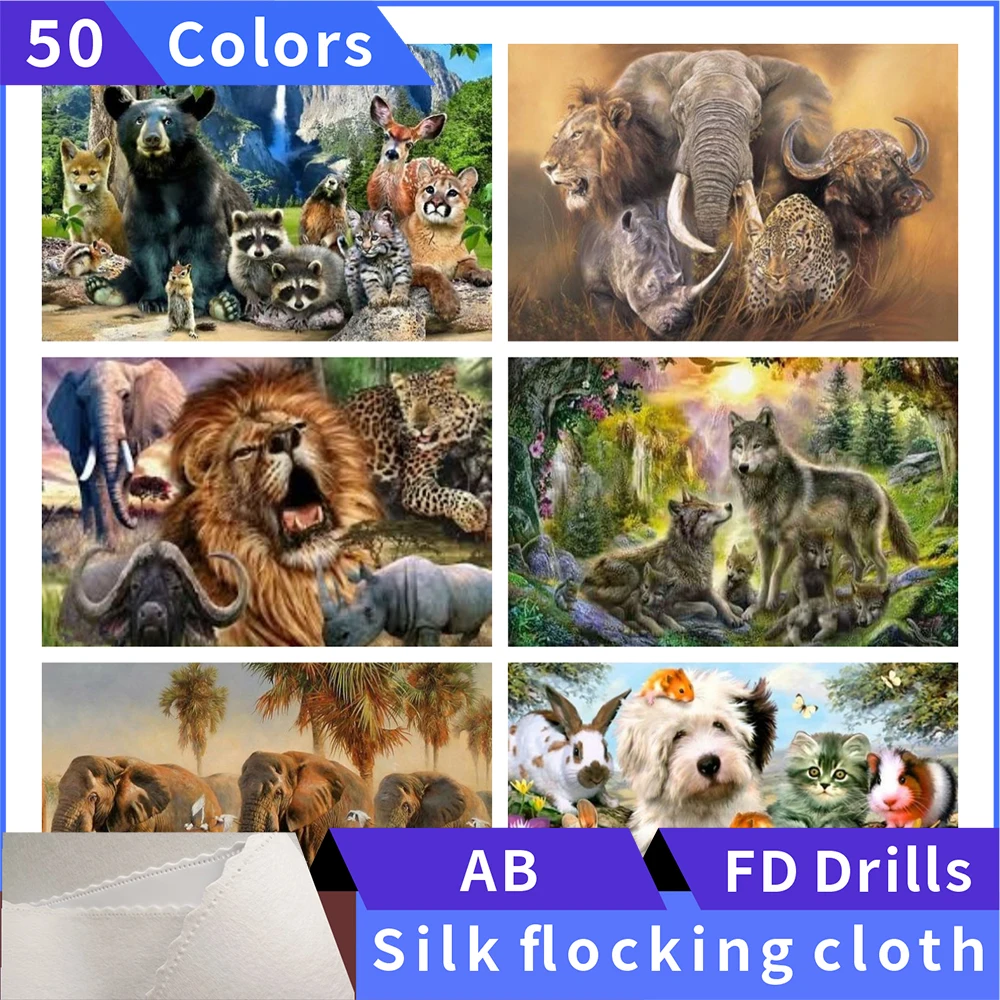 

50 Colors Diamond Painting Animal Families Silk Cloth Square Diamond Embroidery Rhinestone Diamond Mosaic Painting Cross Stitch