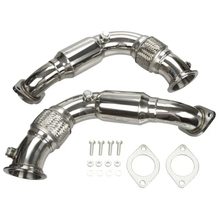 Premium Stainless Steel Front Turbo Downpipe Pipe Pair With Flex Bellows for 2008-2014 550i 650i 750i X5 X6 N63 4.4L Twin Turbo