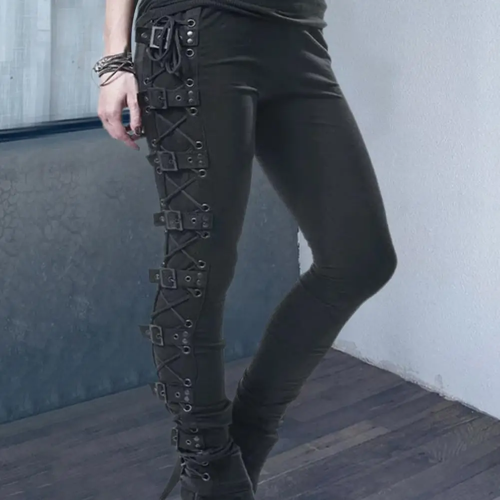 Punk Style Women Pants Drawstring Ladies Slim-fitting High Stretch Pencil Pants for Sports