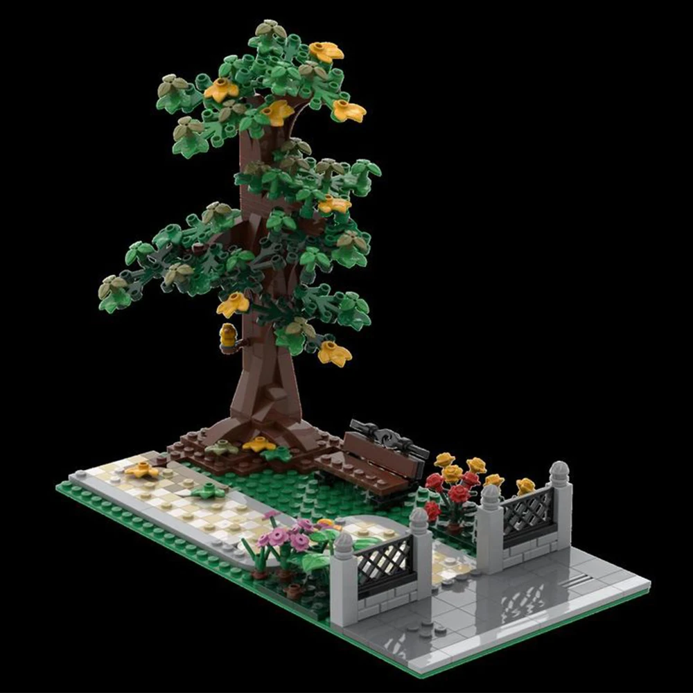 Gobricks MOC Little Park Plantar árvores Blocos de construção Conjunto Street View Architecture Plant Accessories Big Tree Bricks Toy Kid Gift