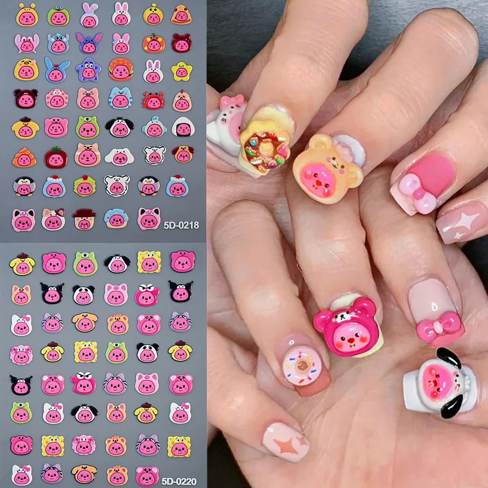 Cute 5D Candy Nail Stickers Little Beaver /lollipop, Fashion Animal Cartoon Nail Stickers DIY Children Lovely Nail Stickers 1pcs