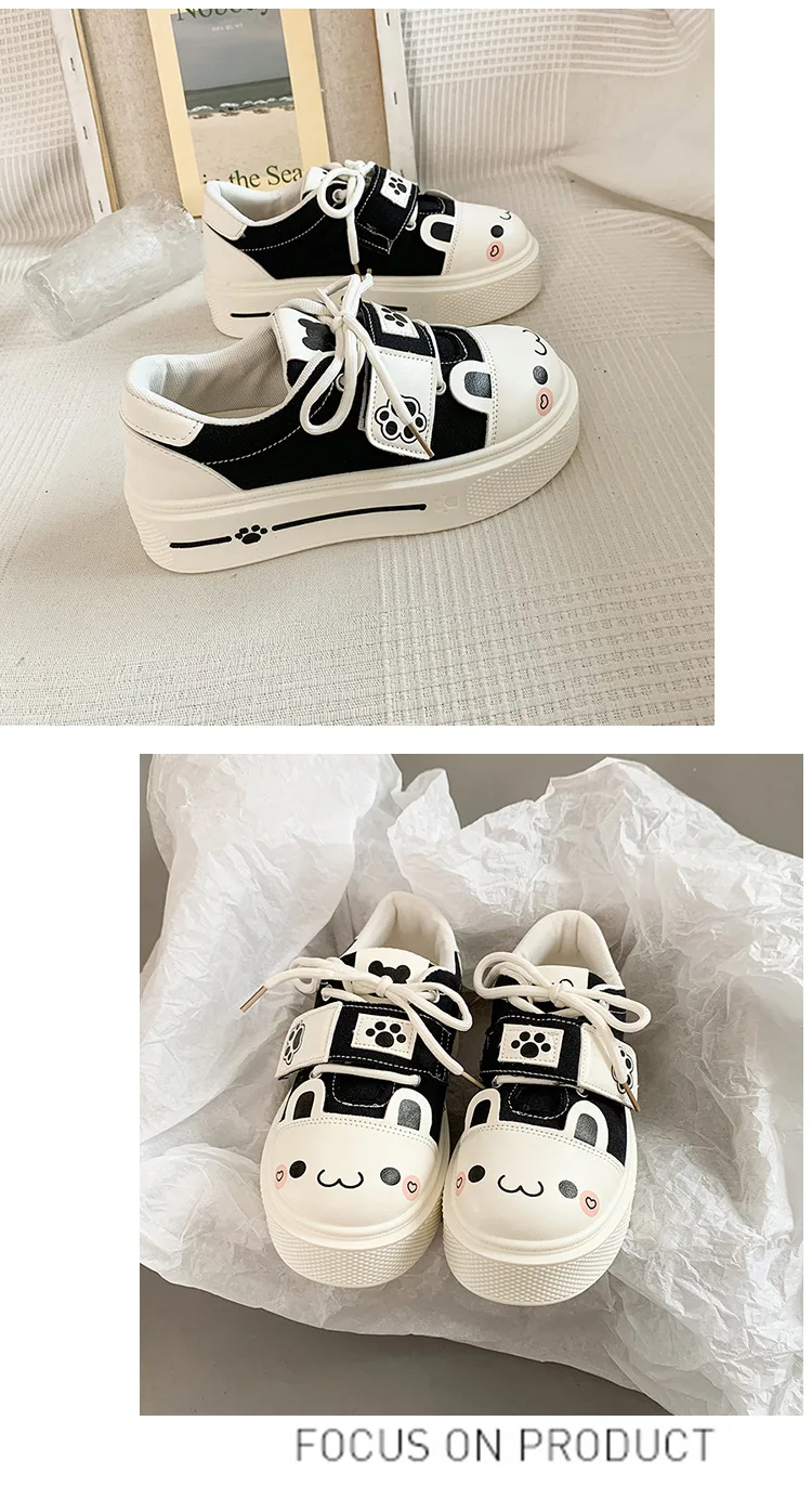 Kuschelige Katzenpfoten-Canvas-Schuhe, Schnür-Sneaker mit Kätzchen-Patchwork für Damen, Plateau-Schuhe aus Kunstleder, Lolita-Chunky-Trainer – Detail 18
