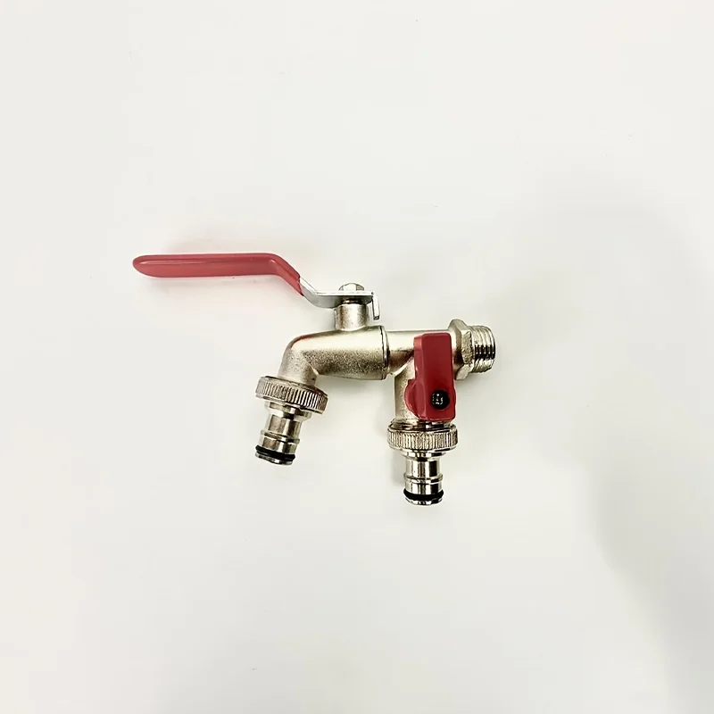 1/2 Zinc Alloy Faucet One Inlet and Two Outlet Gardening Faucet Four-Way Double-Opening Dual-Control Washing Machine Faucet
