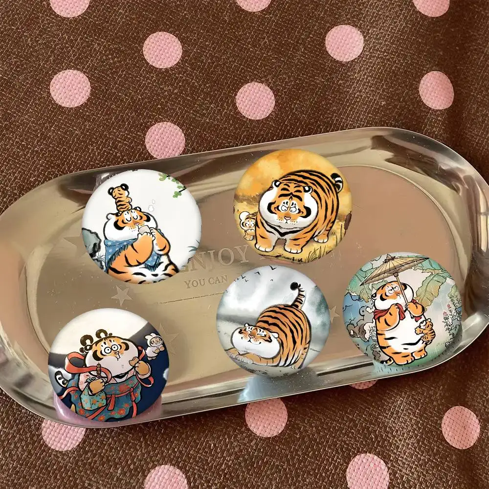Funny Cute H-Fat Tiger Round Badge Creative Brooch Clothing Backpack Accessories Lapel Pin view 2