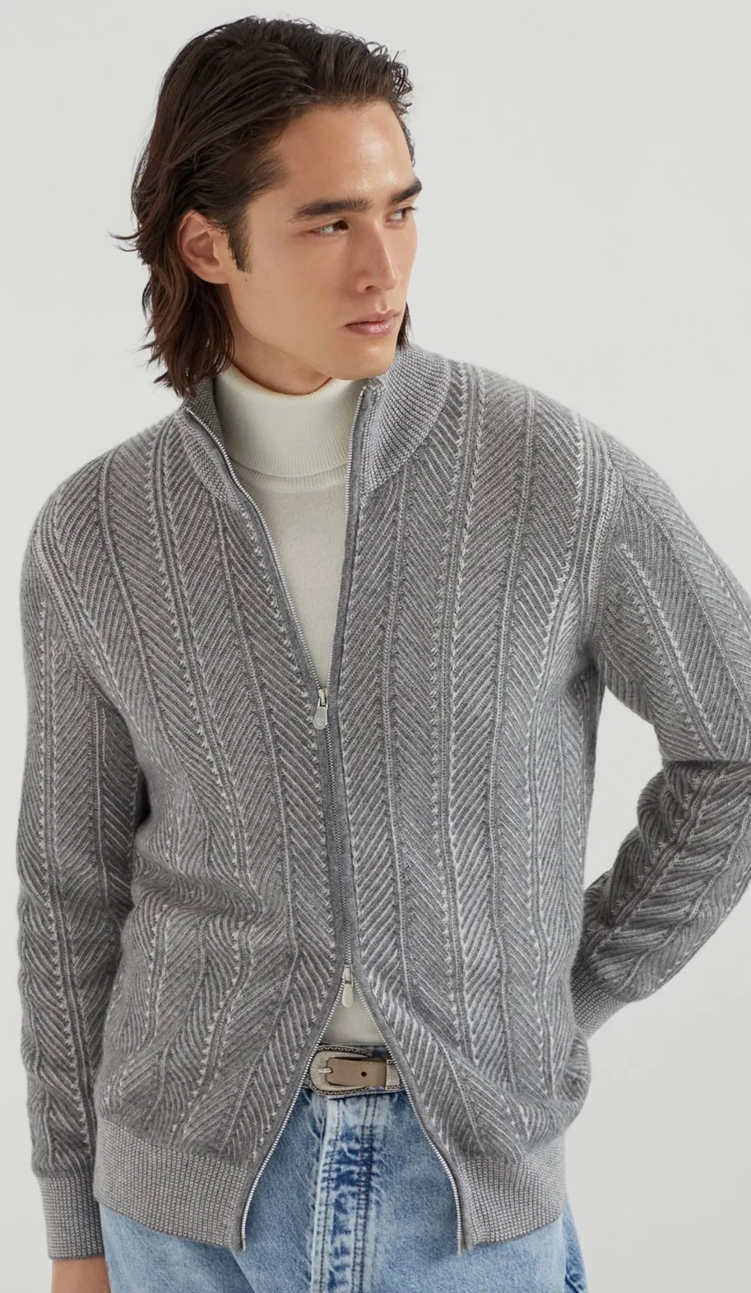 

Men's Autumn Winter Woolen Zipper Knitted Sweater Casual Diamond Pattern Stand Collar Open Cardigan Busin Casual Top