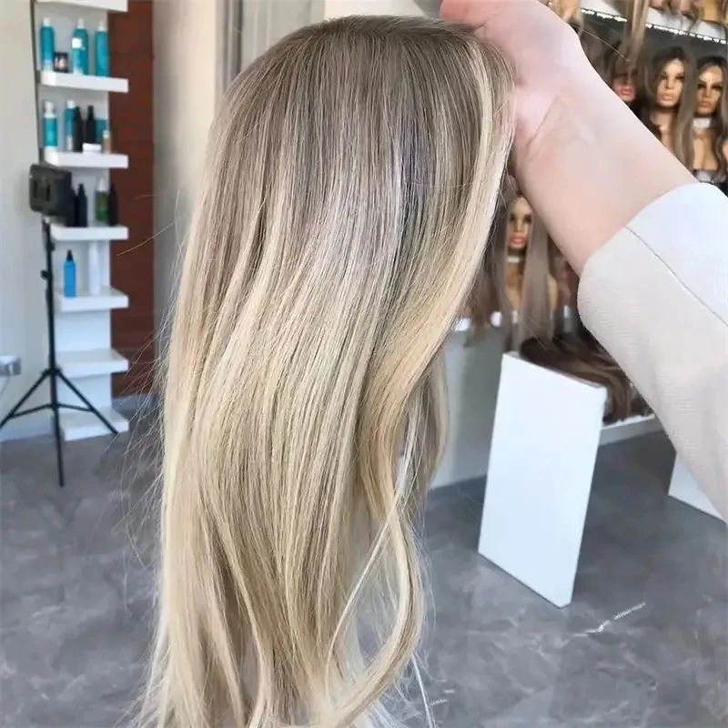 Good Quality Ombre Ash Blonde Balayage Highlights HD Lace Front Wig Small Large Size Cap Glueless Natural Preplucked Hairline