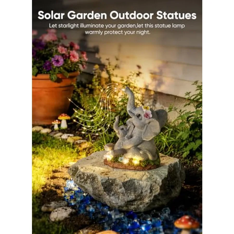 Solar-Elephant-Garden-Decor-Statue with Succulent and Watering LED Lights, Waterproof Outdoor Decor for Patio, Lawn, Balcony an - view 3